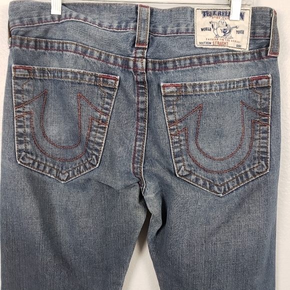 TRUE RELIGION Men's Jeans Blue Red Stitching Straight Sz 33 - Picture 5 of 9